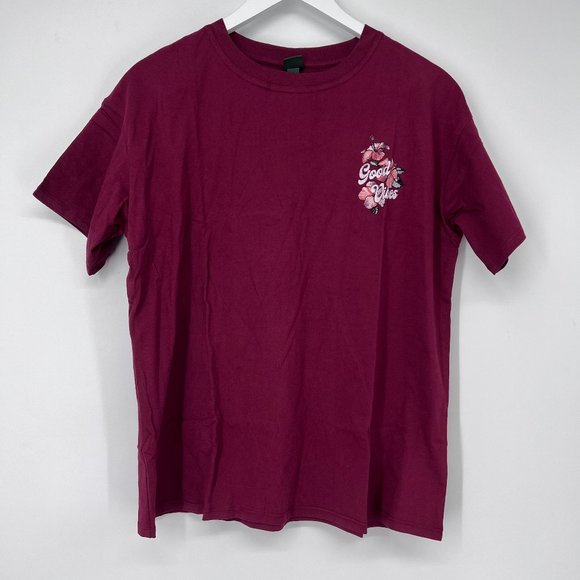 Wild Fable Women's Crew Short Sleeve 'Good Vibes' Floral Tee Burgundy XSmall NWT - Picture 1 of 6